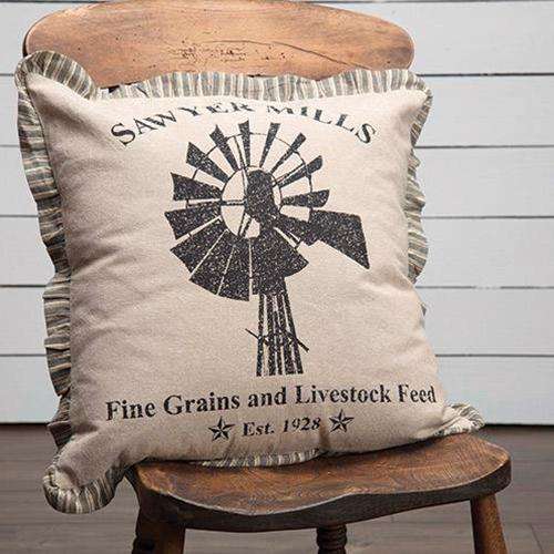 Sawyer Mill Charcoal Windmill Pillow Blue, Charcoal, Red Bedding VHC Brands 
