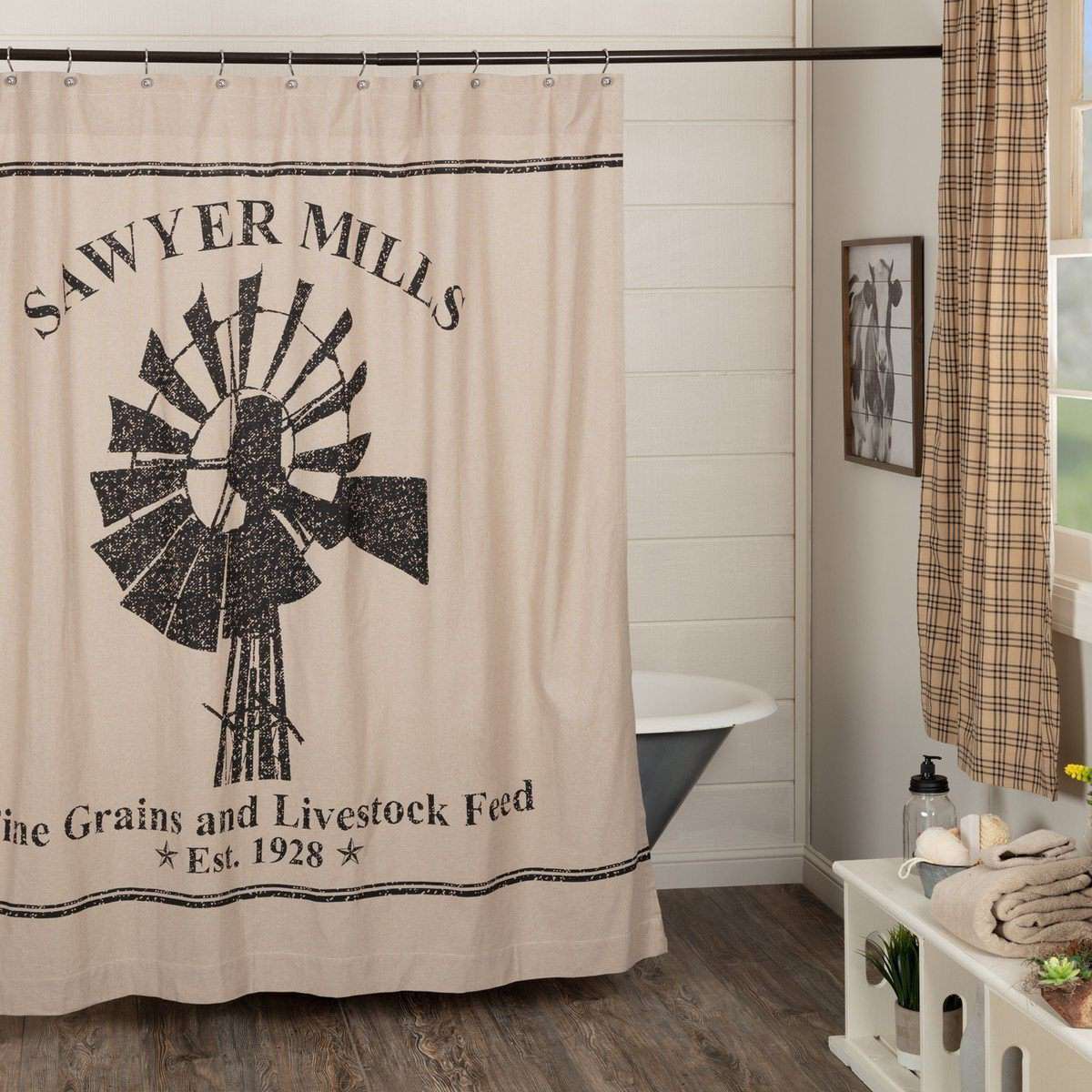 Sawyer Mill Charcoal Windmill Shower Curtain 72"x72" curtain VHC Brands 