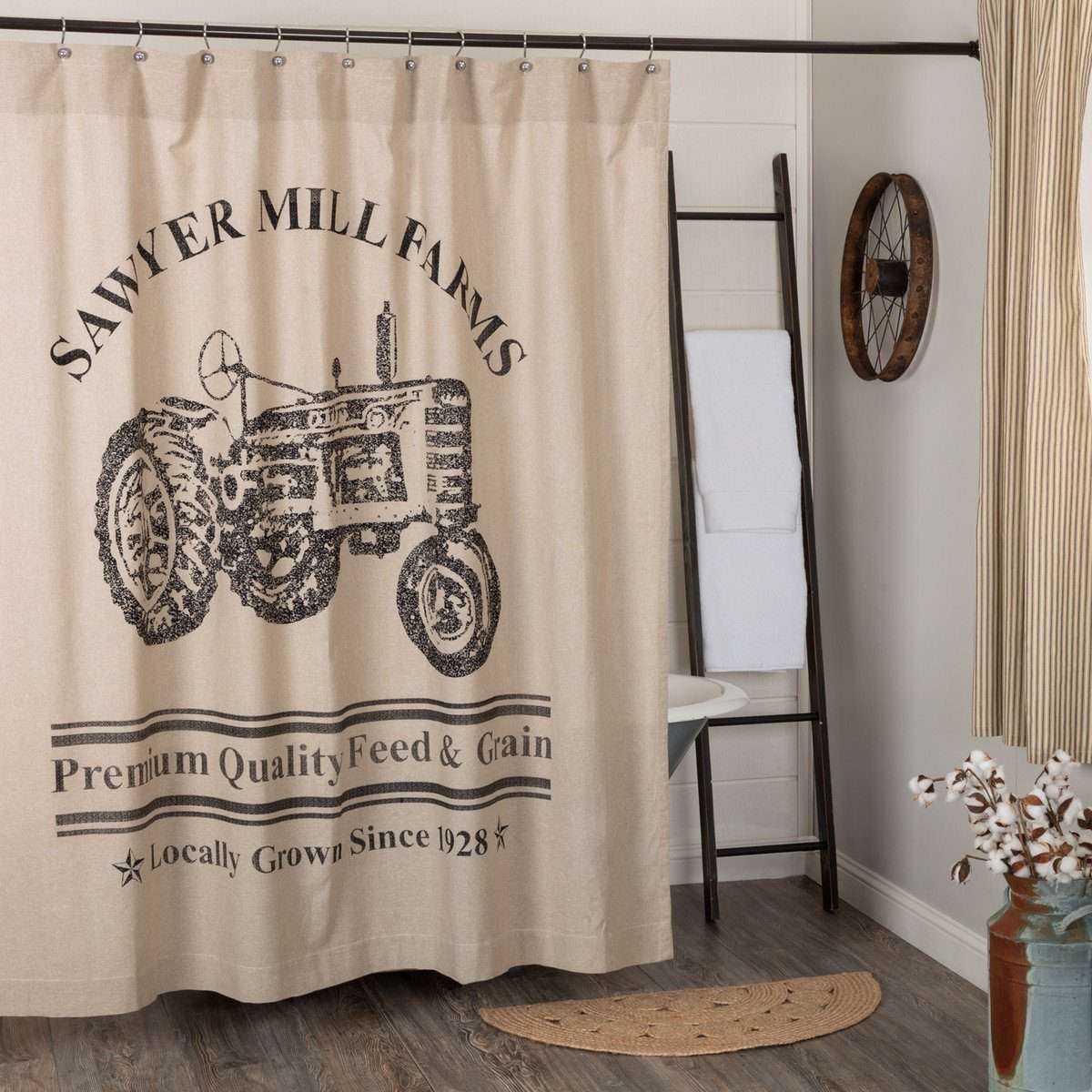 Sawyer Mill Charcoal/Red Tractor Shower Curtain 72"x72" curtain VHC Brands Charcoal 