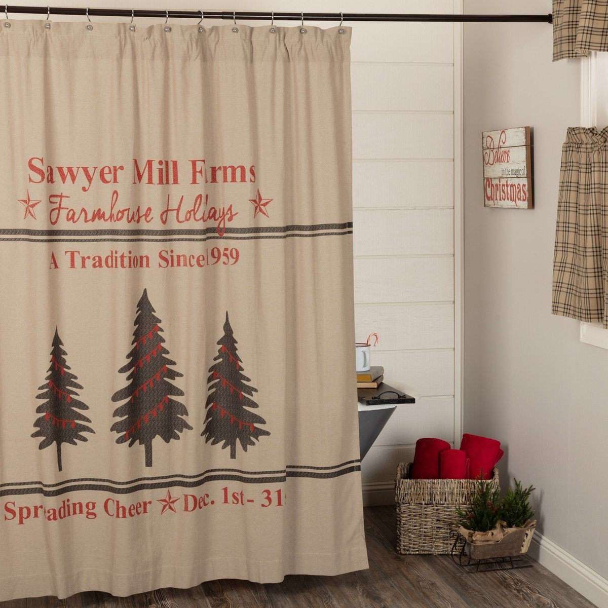 Sawyer Mill Holiday Tree Shower Curtain 72"x72" curtain VHC Brands 
