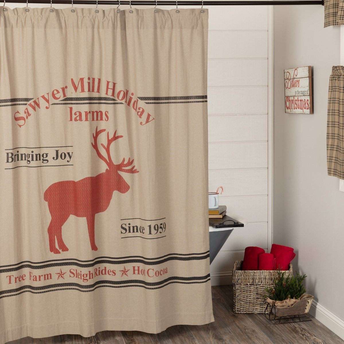 Sawyer Mill Reindeer Shower Curtain 72"x72" curtain VHC Brands 