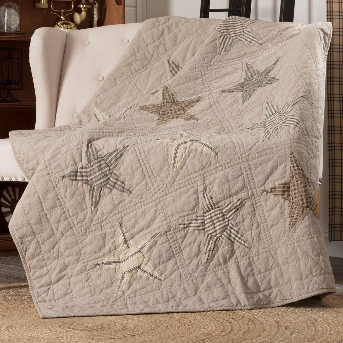 Sawyer Mill Star Charcoal Quilted Throw, 60" x 50" - The Fox Decor