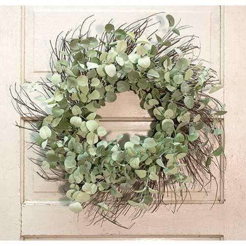 Silver Drop Eucalyptus Twig Wreath, 24" Greenery CWI+ 