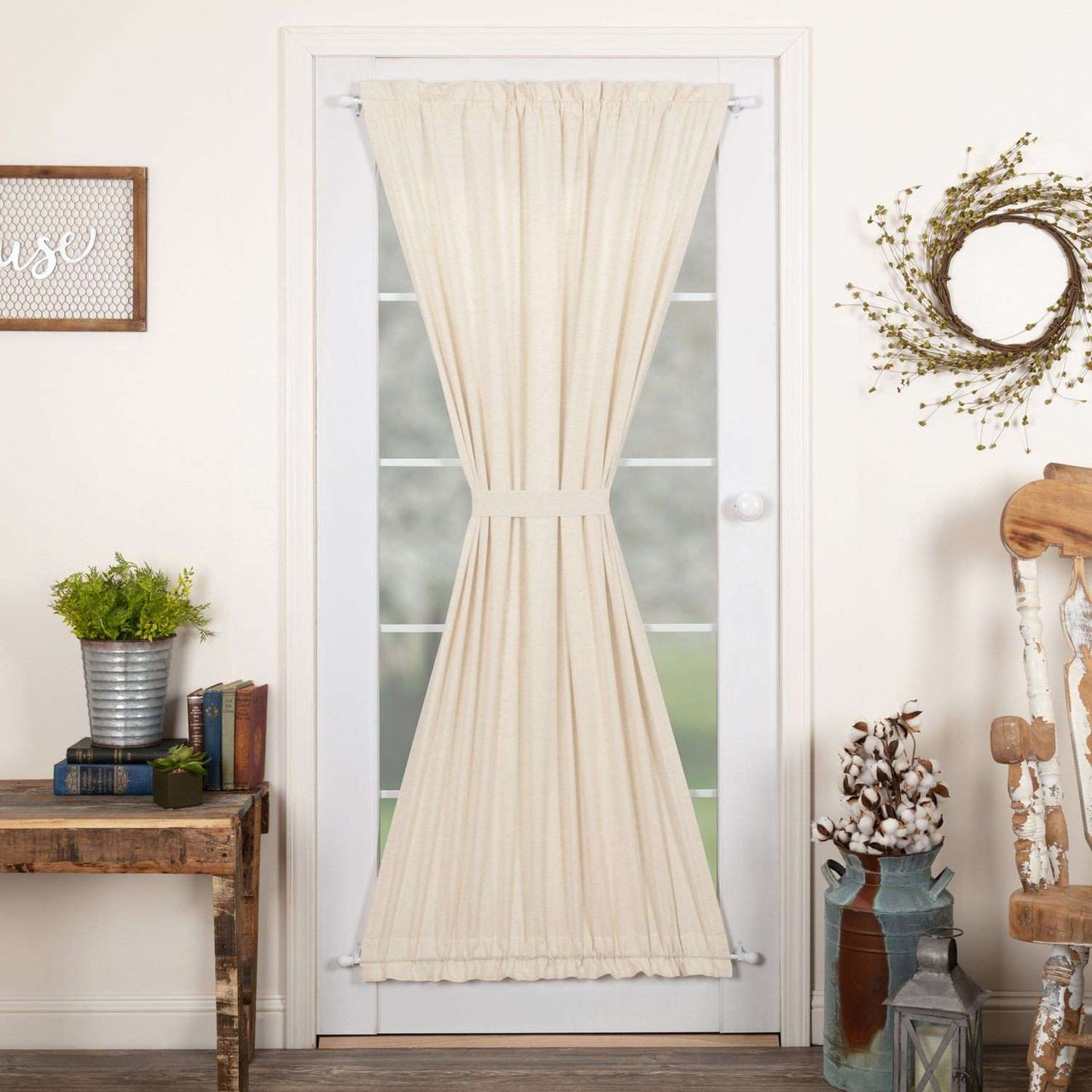 Simple Life Flax Khaki/Antique White/Natural Door Panel 72"x40" curtain VHC Brands 