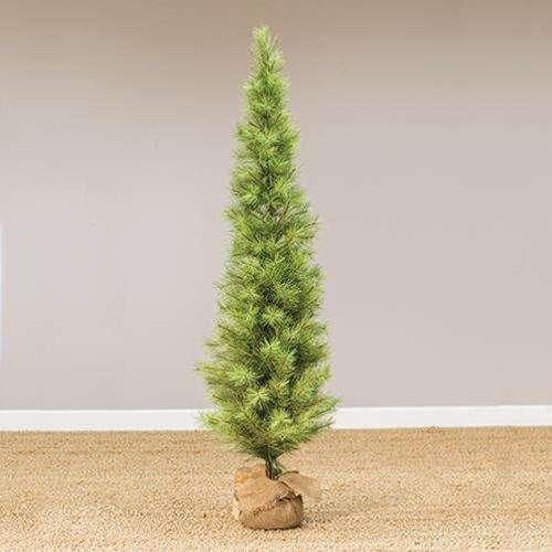 Slim Long Needle Pine Tree w/Burlap Base, 6 ft. - The Fox Decor