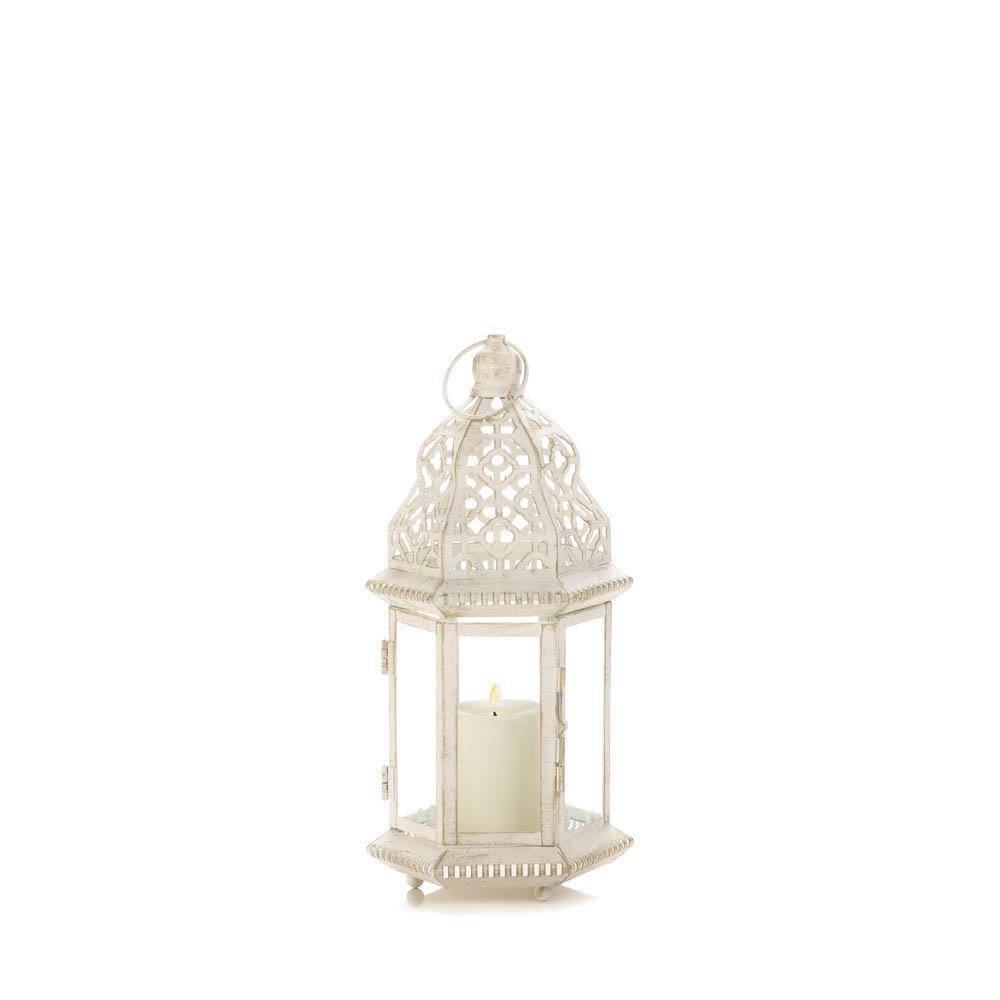 Small Distressed White Lantern - The Fox Decor