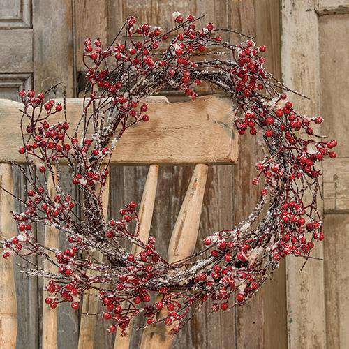 Snowy Red Berry Wreath, 20" - The Fox Decor