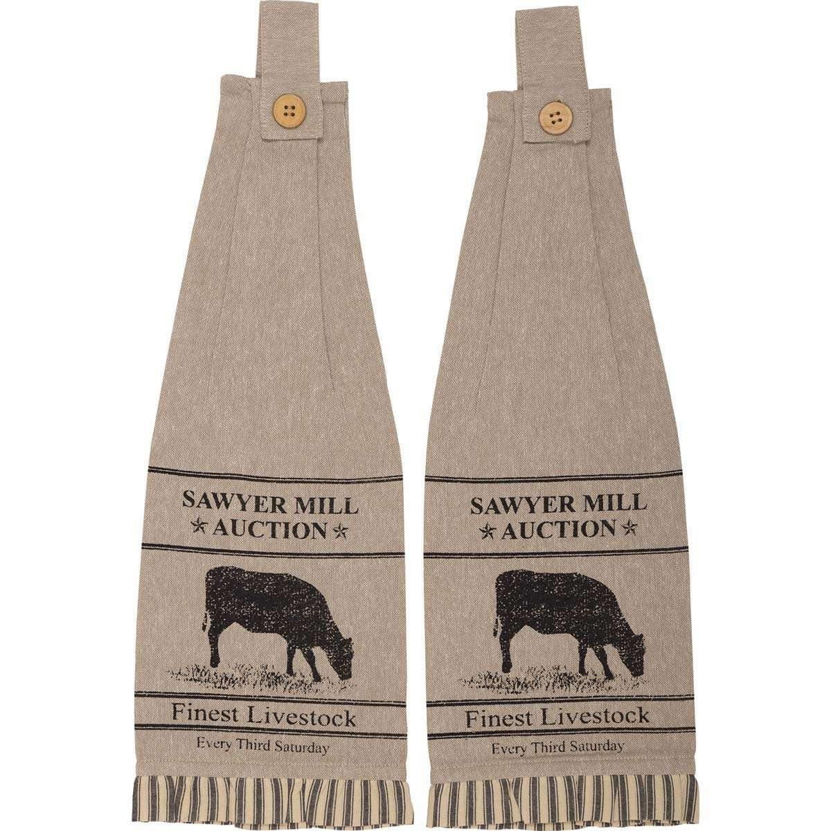 Sawyer Mill Charcoal Cow Button Loop Kitchen Towel Set of 2 VHC Brands - The Fox Decor