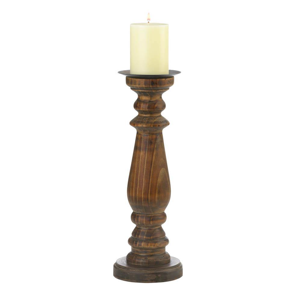 Tall Antique-Style Wooden Candle Holder