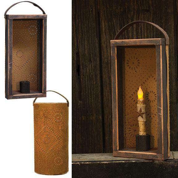 Tall Punched Tin Candle Holder, Black Tabletop CWI+ 