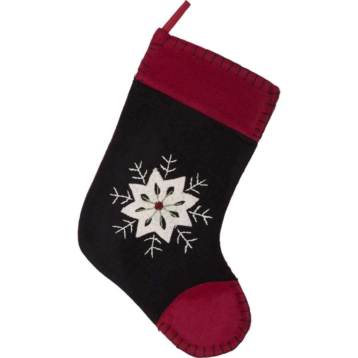 Christmas Snowflake Stocking Felt Embroidered 11x15 VHC Brands - The Fox Decor