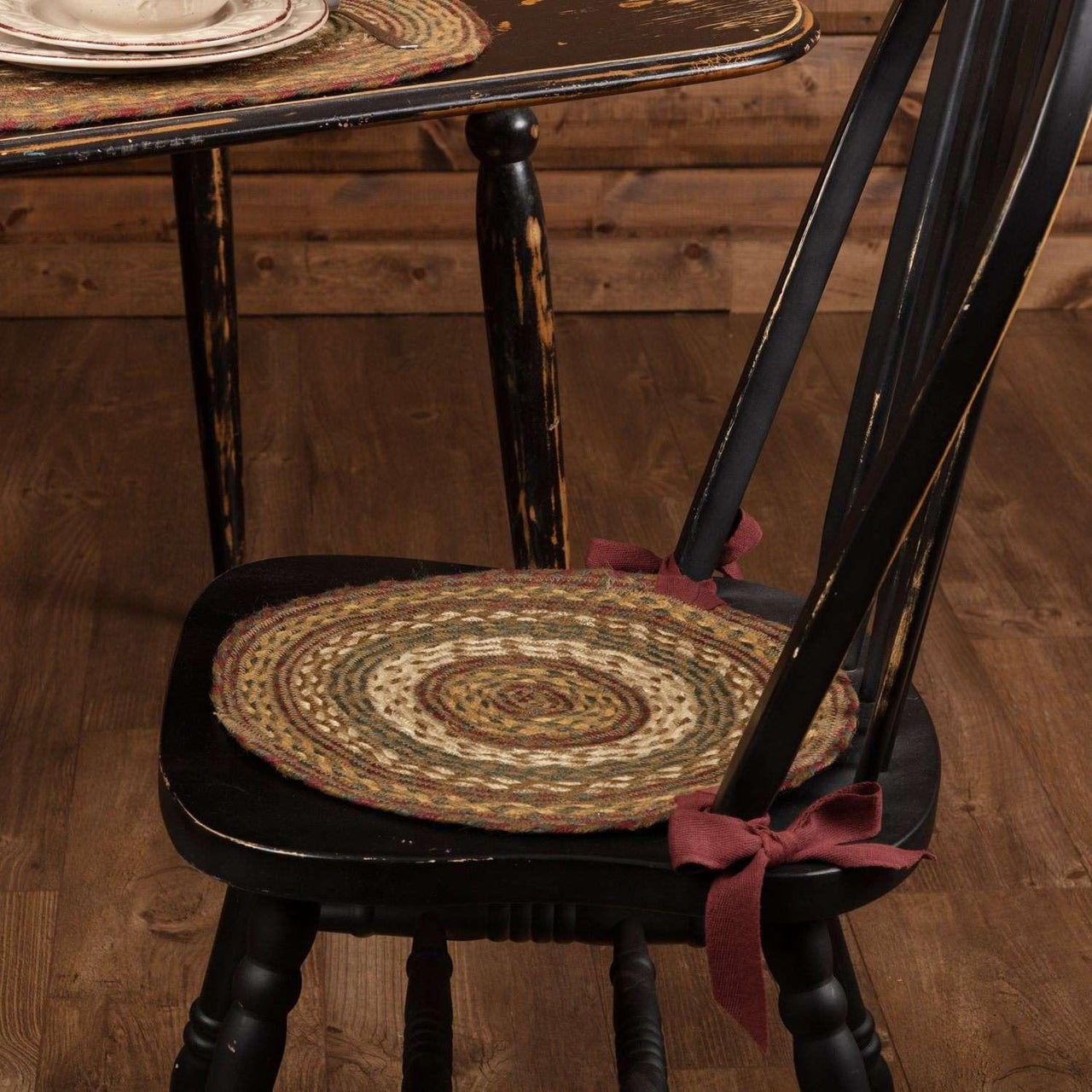 Tea Cabin Braided Jute Chair Pad Set of 6 Green, Crimson, Creme - The Fox Decor