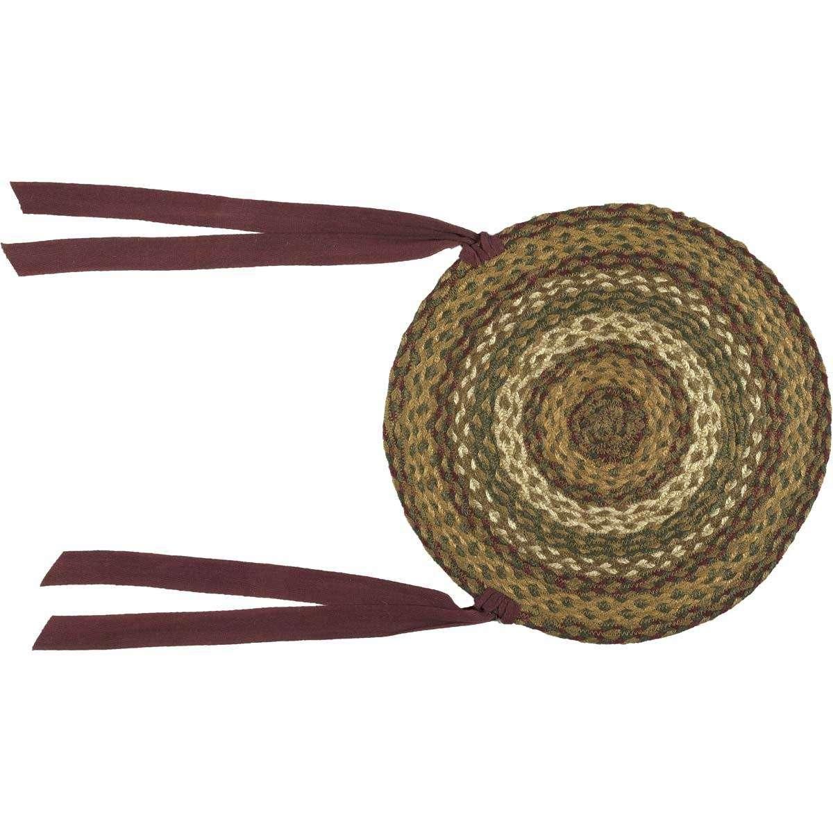 Tea Cabin Braided Jute Chair Pad Set of 6 Green, Crimson, Creme - The Fox Decor