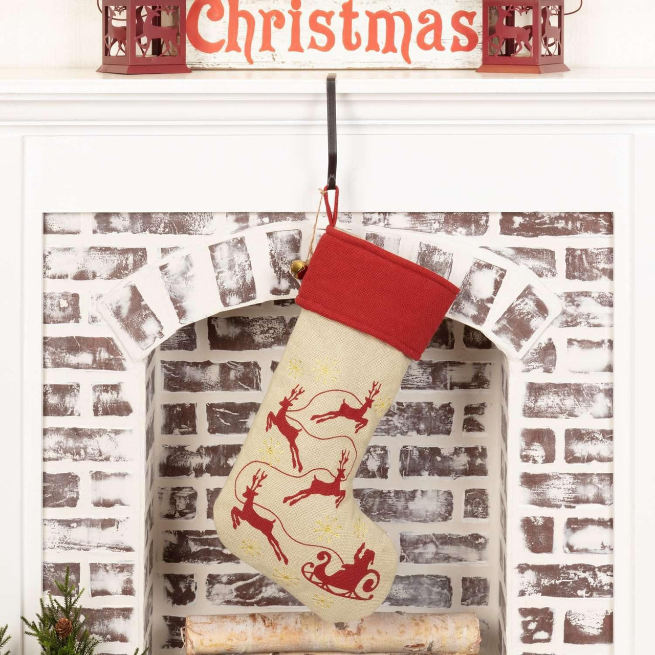Burlap Santa Stocking 12x20 VHC Brands - The Fox Decor