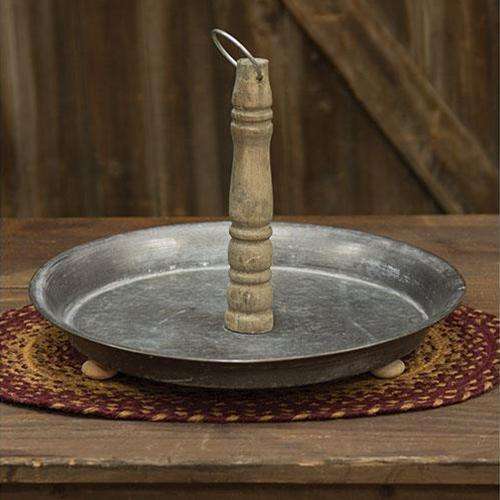 Tin Platter w/Wood Handle and Wood Feet, 15" - The Fox Decor