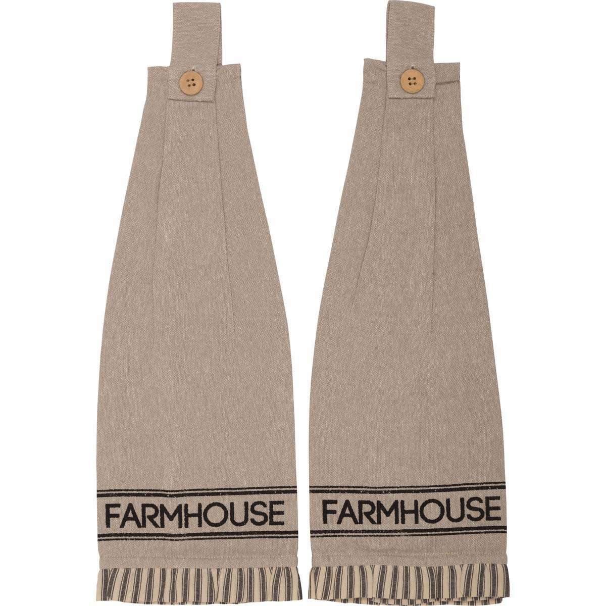Sawyer Mill Charcoal Farmhouse Button Loop Kitchen Towel Set of 2 VHC Brands - The Fox Decor