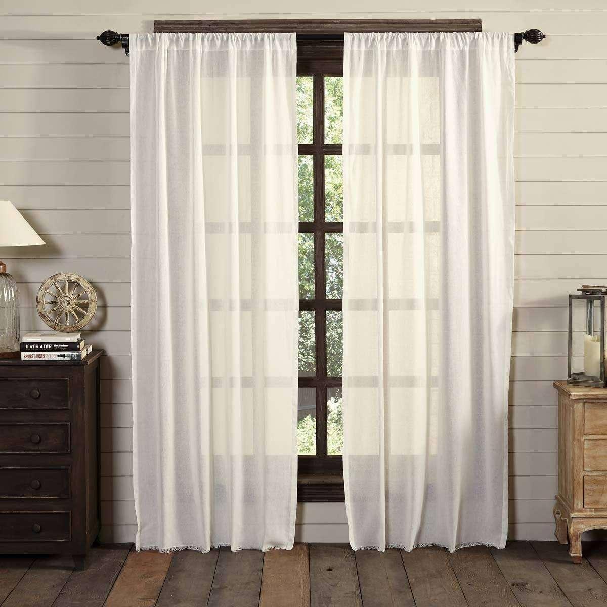 Tobacco Cloth Antique White Panel Curtain Fringed Set of 2 84x40 VHC Brands Curtains VHC Brands 