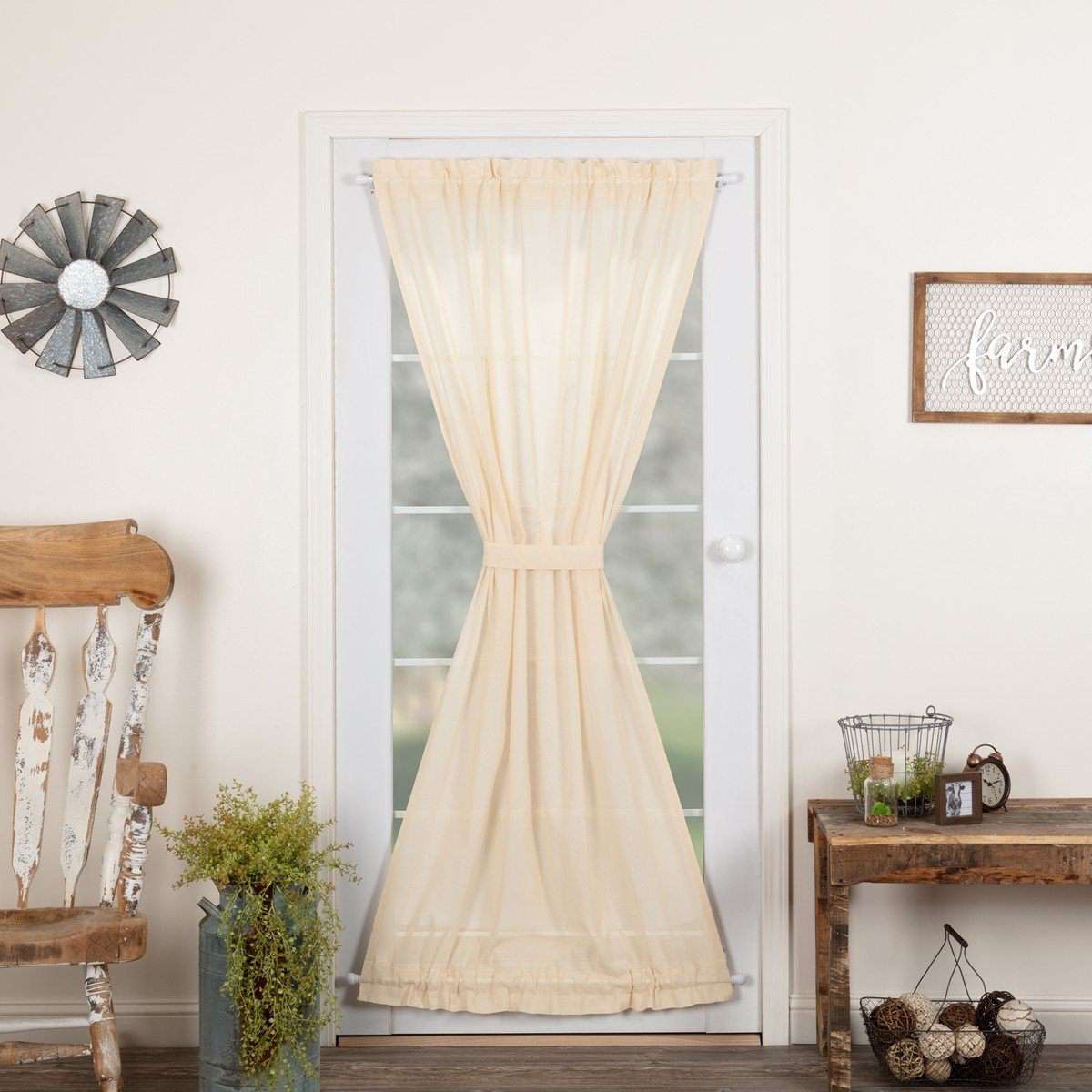 Tobacco Cloth Khaki/Antique White/Natural Door Panel 72"x40" - The Fox Decor