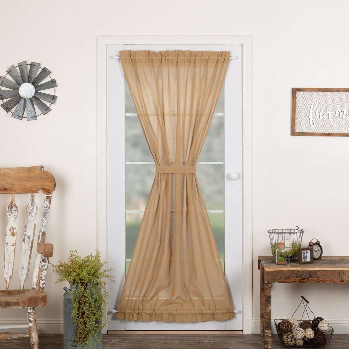 Tobacco Cloth Khaki/Antique White/Natural Door Panel 72"x40" - The Fox Decor
