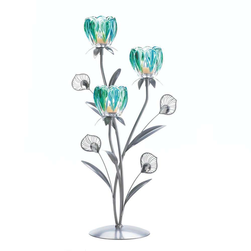 Triple Peacock Bloom Candle Holder - The Fox Decor