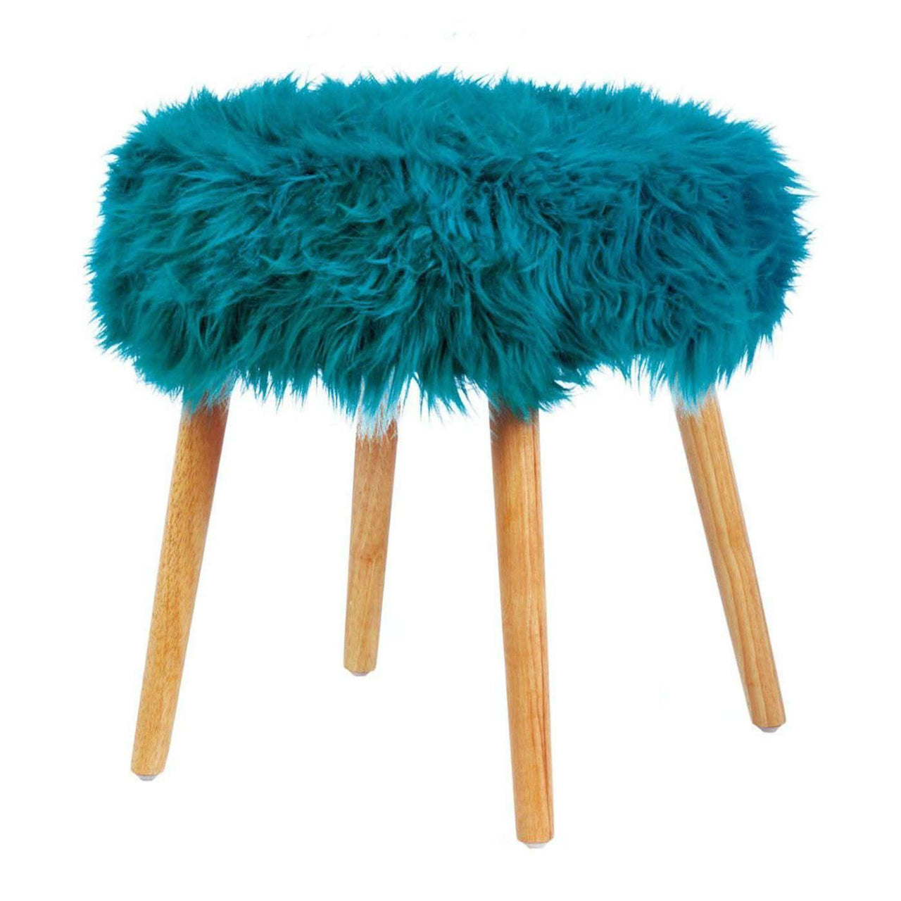 Turquoise Faux Fur Stool - The Fox Decor