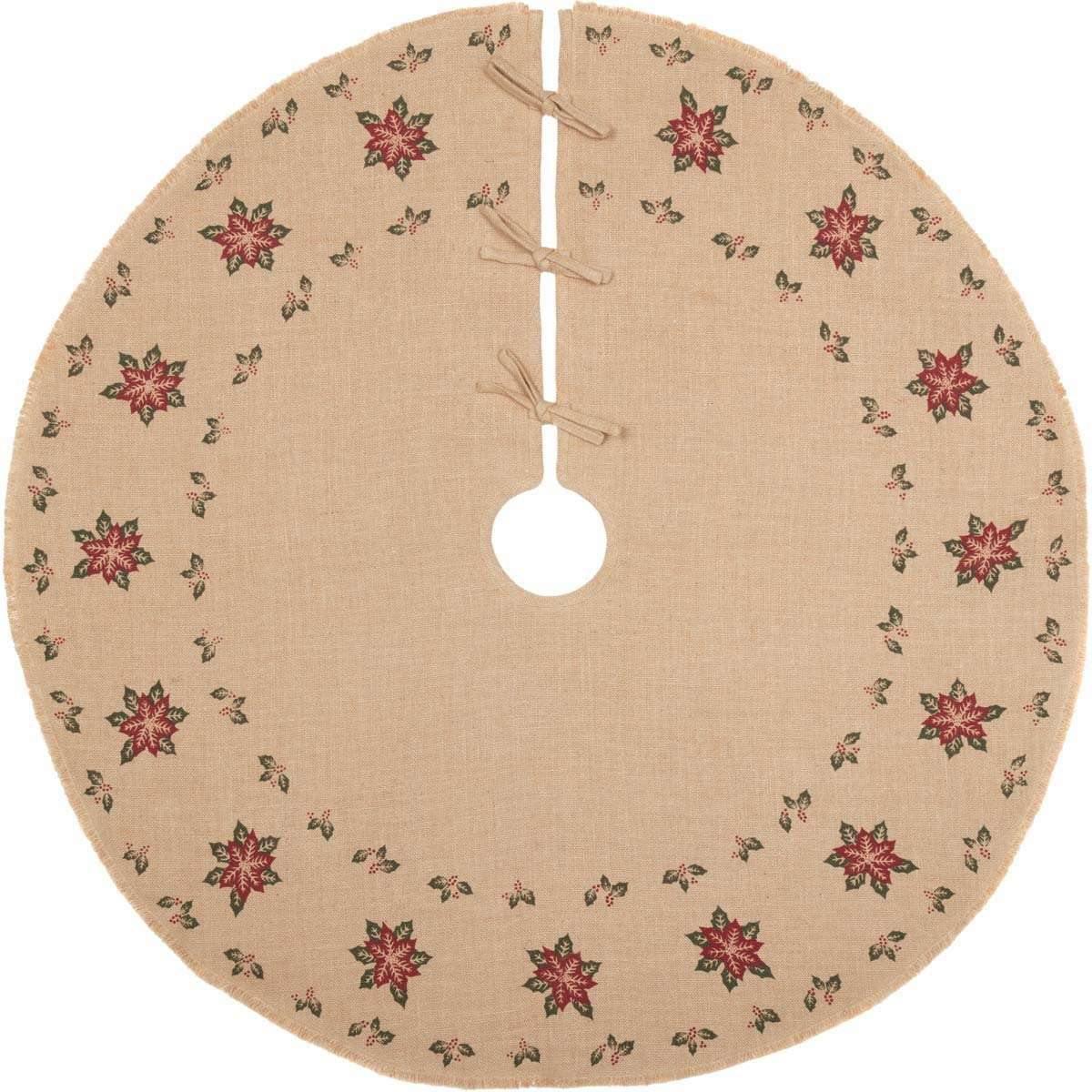 Jute Burlap Poinsettia Christmas Tree Skirt 48 VHC Brands - The Fox Decor