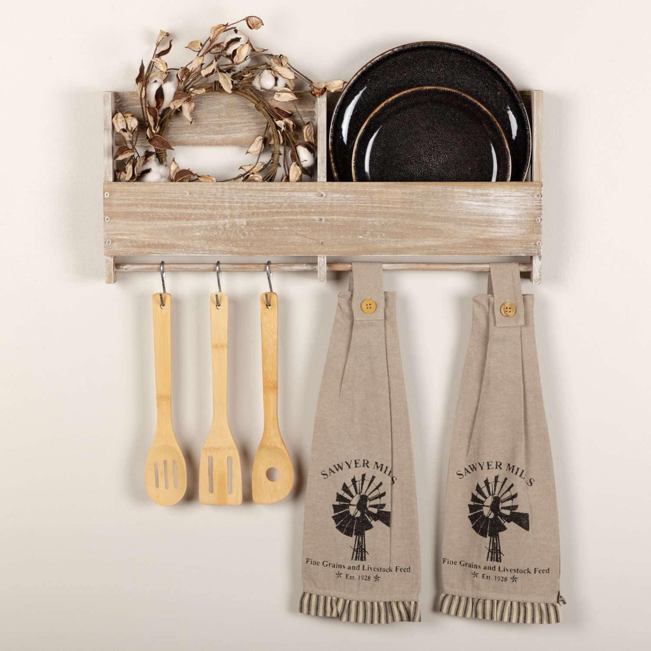 Sawyer Mill Charcoal Windmill Button Loop Kitchen Towel Set of 2 VHC Brands - The Fox Decor