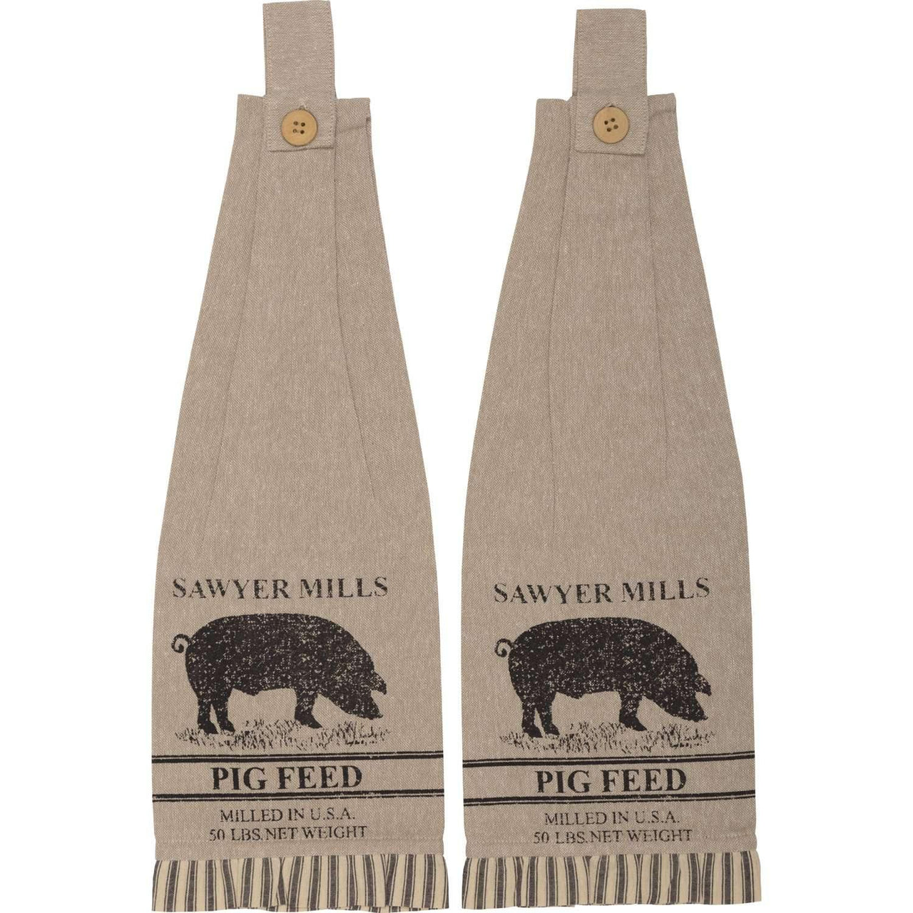 Sawyer Mill Charcoal Pig Button Loop Kitchen Towel Set of 2 VHC Brands - The Fox Decor