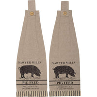 Thumbnail for Sawyer Mill Charcoal Pig Button Loop Kitchen Towel Set of 2 VHC Brands - The Fox Decor