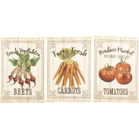 Thumbnail for Farmer's Market Garden Veggie Unbleached Natural Muslin Tea Towel Set of 3 (Beets; Carrots; Tomato) VHC Brands - The Fox Decor