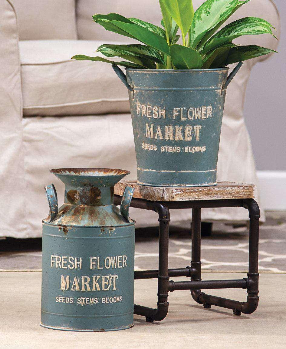 Vintage Fresh Flower Market Milk Can Buckets & Cans CWI+ 
