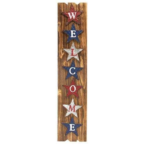 Welcome Americana Wooden Sign with Metal Stars - The Fox Decor