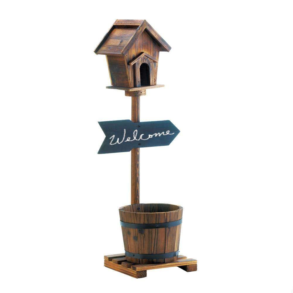 Welcome Birdhouse Rustic Barrel Planter Accent Plus 