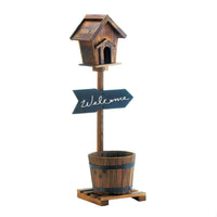 Thumbnail for Welcome Birdhouse Rustic Barrel Planter Accent Plus 