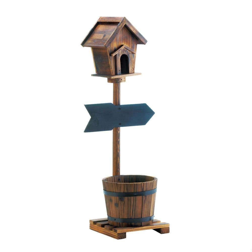 Welcome Birdhouse Rustic Barrel Planter Accent Plus 