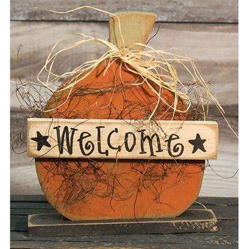 Welcome Pumpkin on Base, 14" Tabletop & Decor CWI+ 