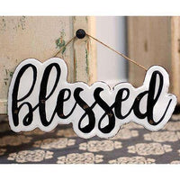 Thumbnail for White Enamel Blessed Wall Sign with Jute Rope Hanger Pictures & Signs CWI+ 