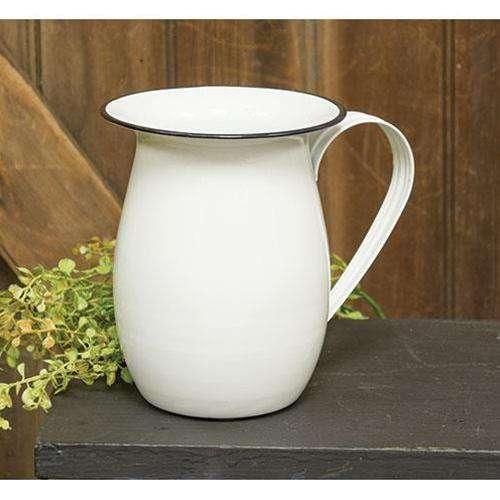 White Enamel Pitcher Enamelware CWI+ 