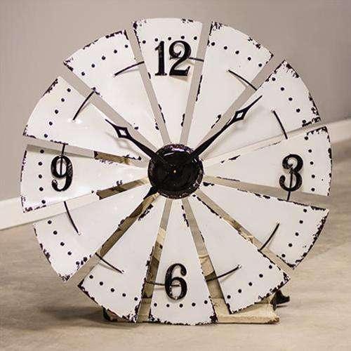 White Enamel Windmill Clock Wall Decor CWI+ 