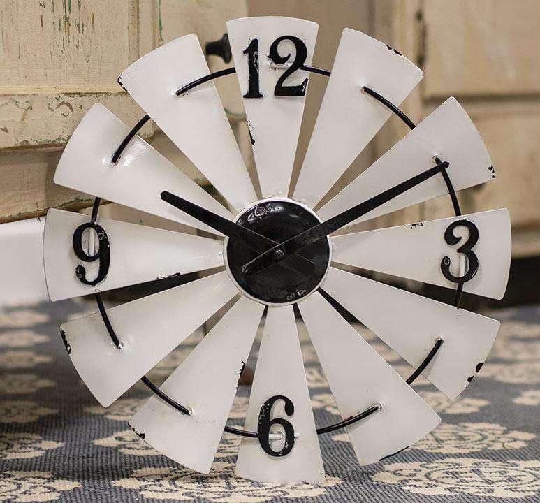 White Enamel Windmill Wall Clock - The Fox Decor