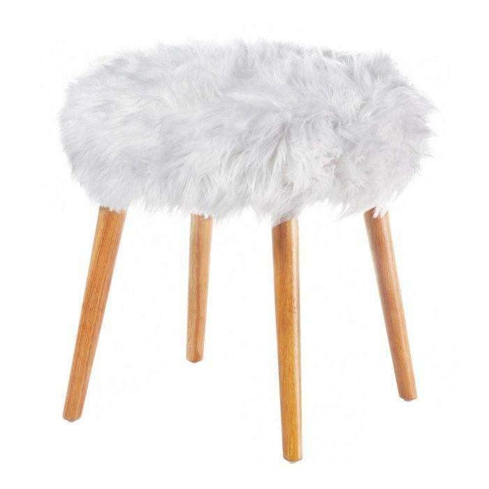 White Faux Fur Stool - The Fox Decor
