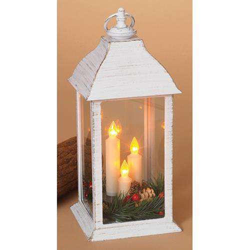 '+White Lantern w/3 Candles and Greenery, 12" Lanterns/Lids CWI+ 