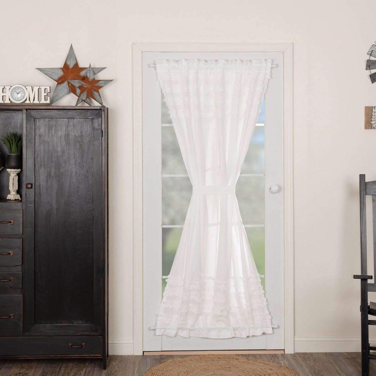 White Ruffled Sheer Petticoat Door Panel 72"x40" curtain VHC Brands 