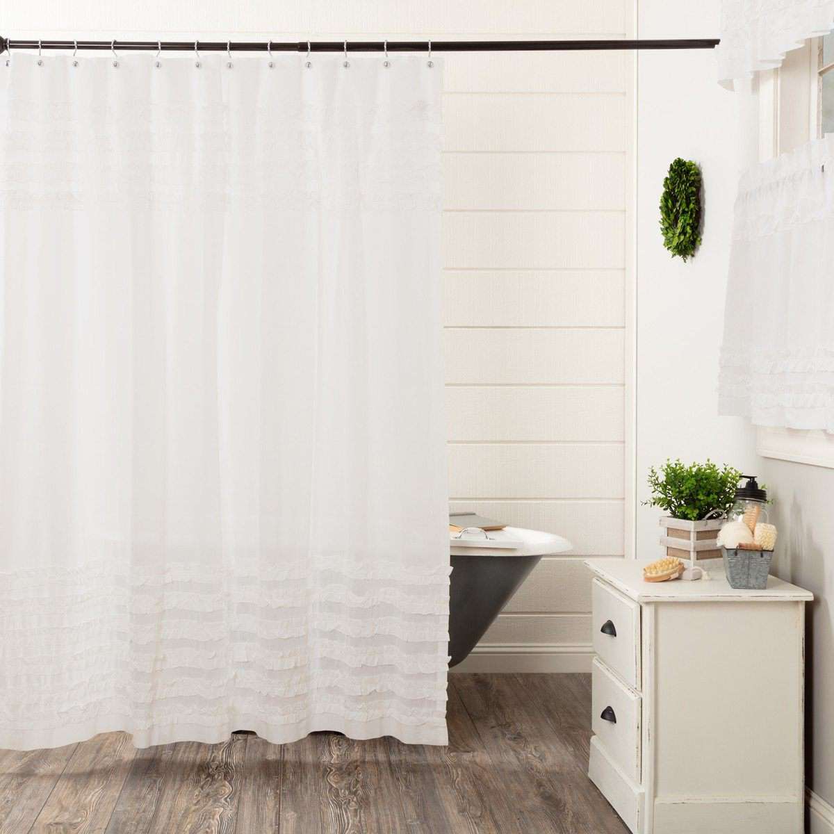 White Ruffled Sheer Petticoat Shower Curtain 72"x72" curtain VHC Brands 