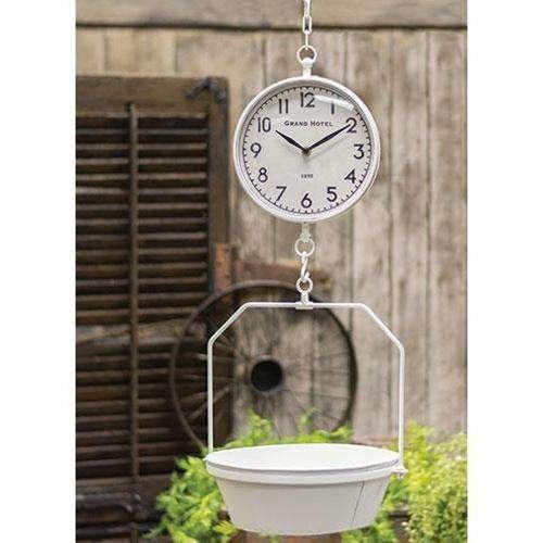 White Vintage Hanging Scale w/Clock Country Clocks CWI+ 