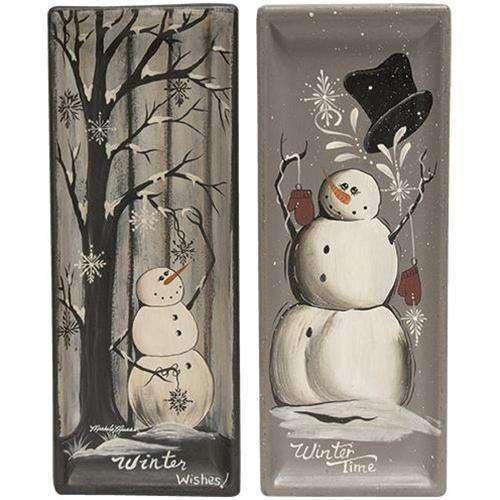 Winter Wishes Snowman Tray, 2 Asstd. - The Fox Decor