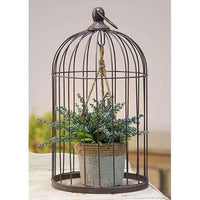 Wire Birdcage with Jute and Cement Plant Holder, Large - The Fox Decor