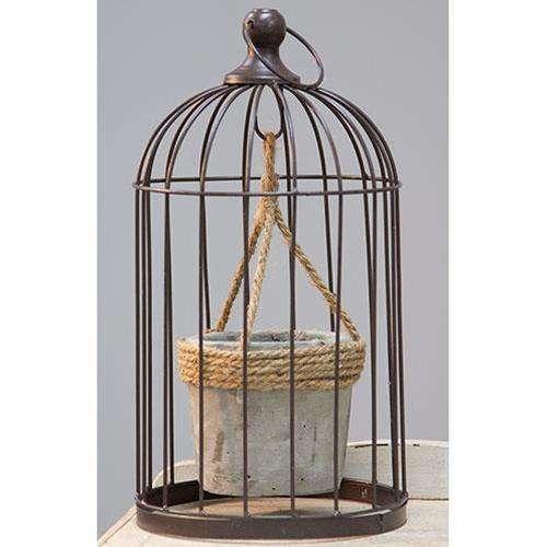 Wire Birdcage with Jute and Cement Plant Holder, Medium - The Fox Decor