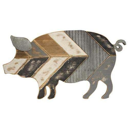 Wood and Galvanized Metal Pig Wall Art - The Fox Decor