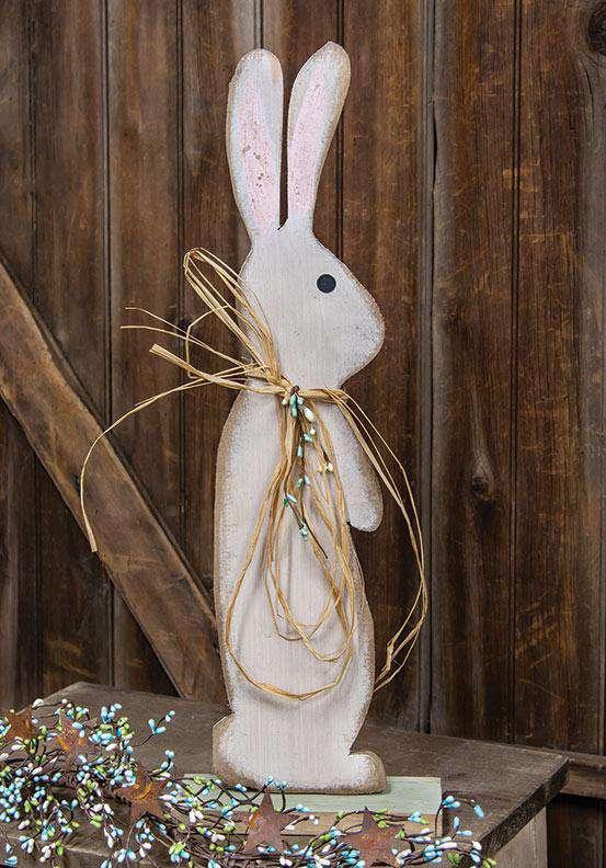 Wood Bunny on Green Base With Pip Berries & Raffia, 2 ft. Wood Bunny CWI+ 